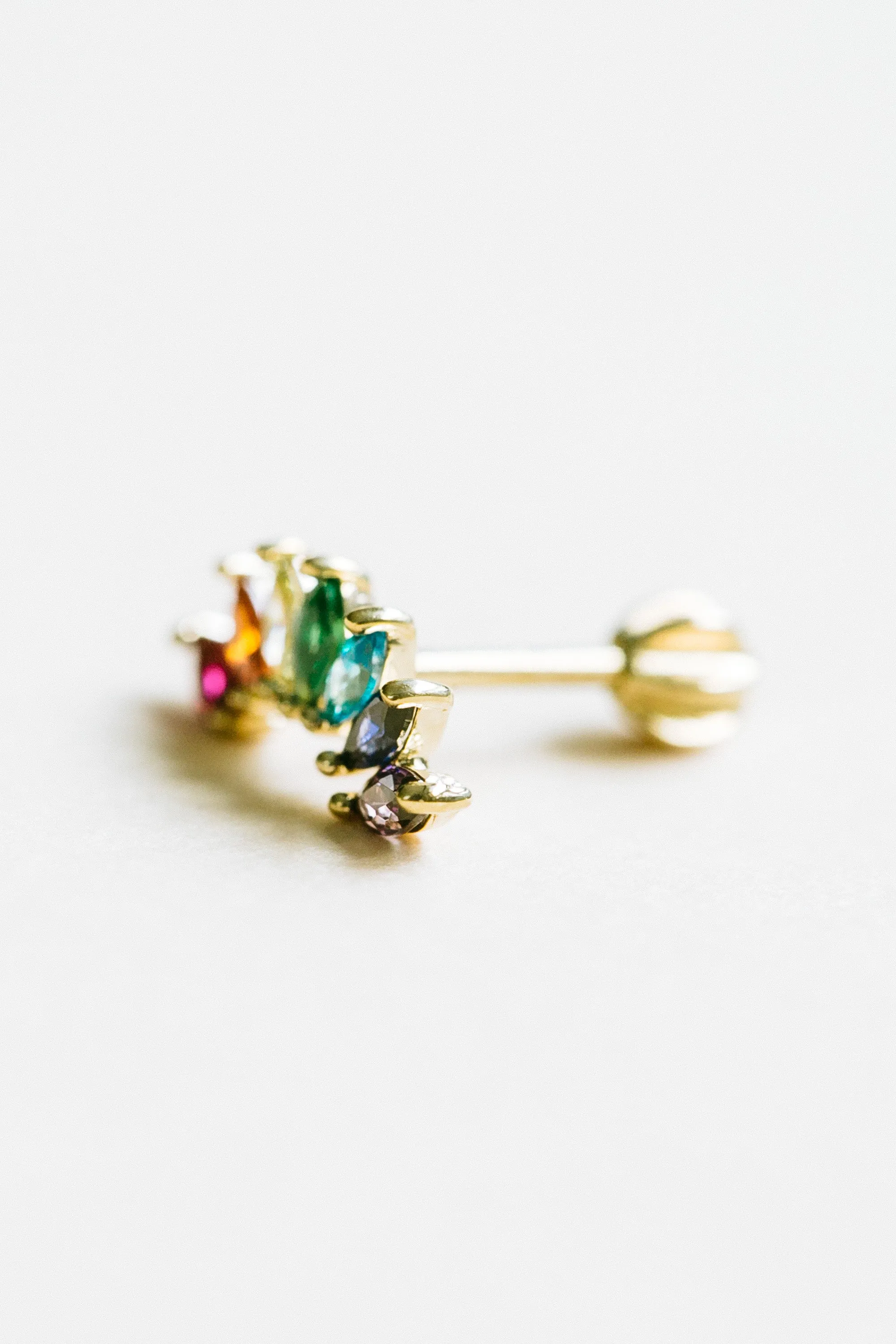 14K 18K Solid Gold Rainbow Marquise Cz Tiara Crown Stud Cartilage Tragus Helix Piercing