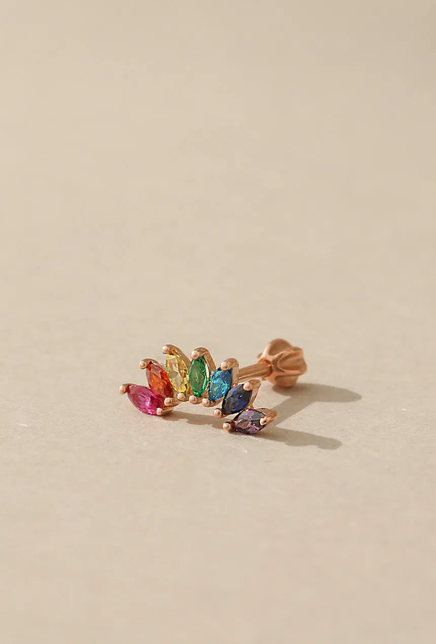 14K 18K Solid Gold Rainbow Marquise Cz Tiara Crown Stud Cartilage Tragus Helix Piercing