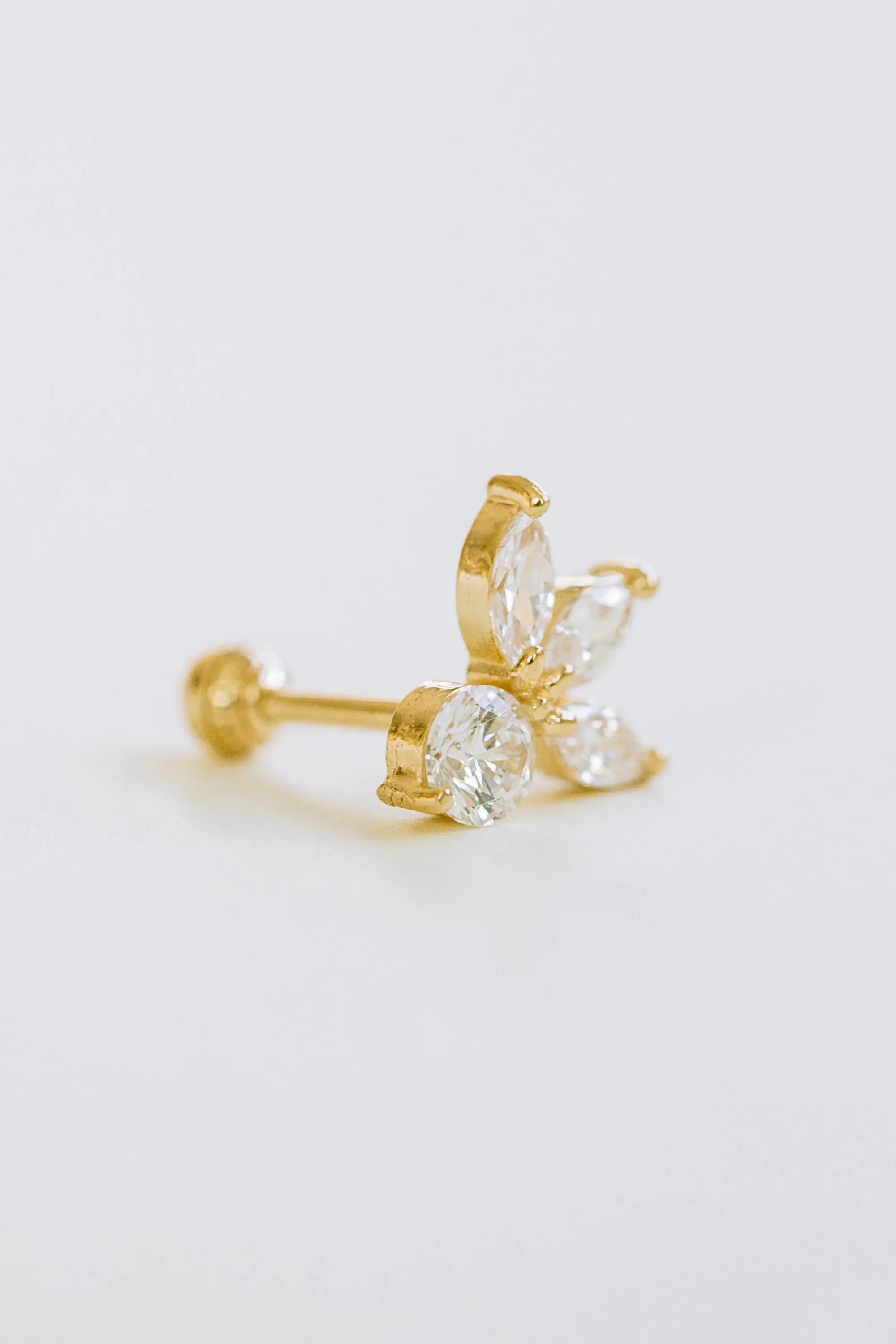 14k Gold Cubic Royal Tiara Flower Barbell Ear Stud Piercing