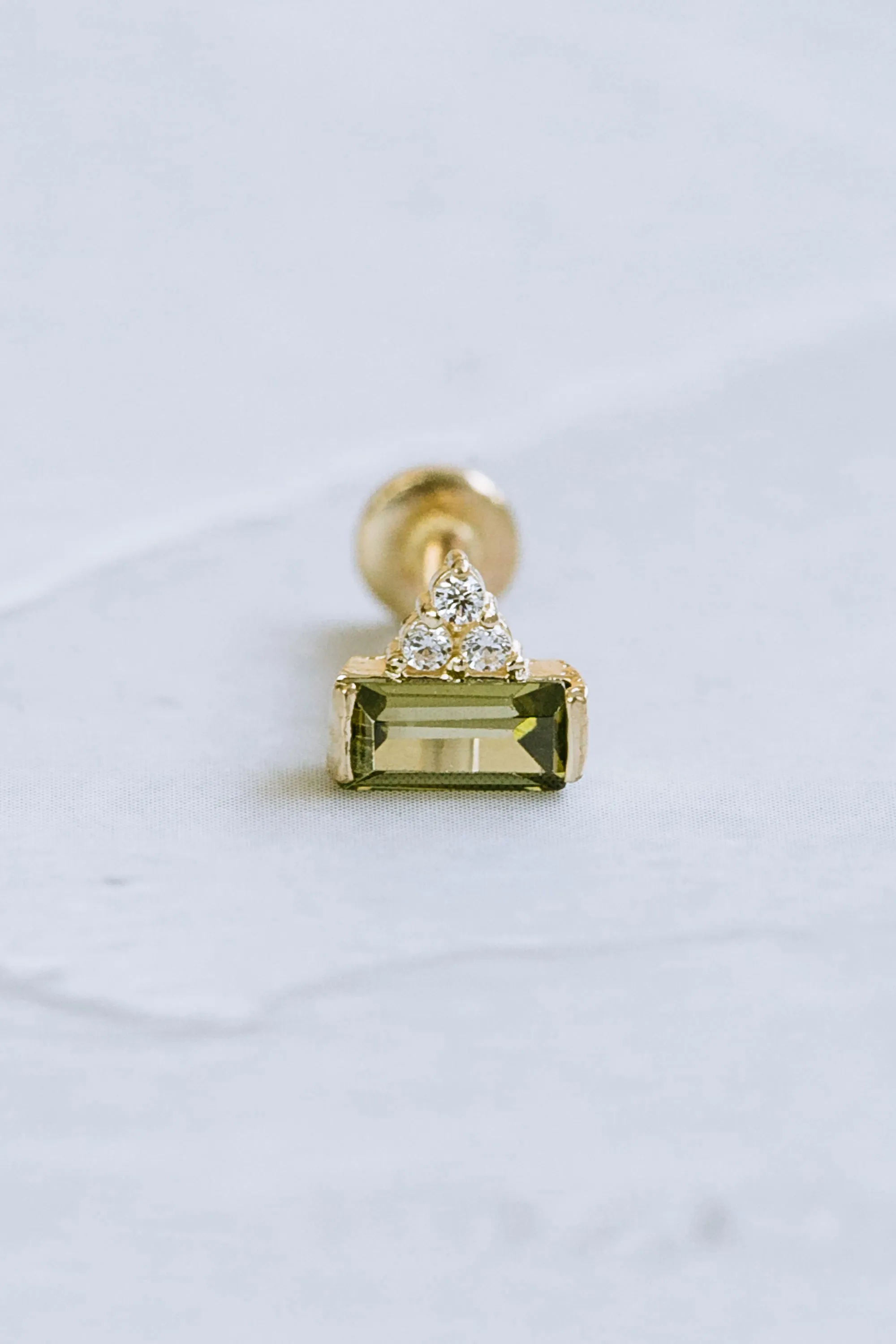 14K Real Gold Cz or Genuine Diamond Green Sapphire Baguette Tiara Forward Helix Cartilage Tragus Inner Conch Internally Threaded