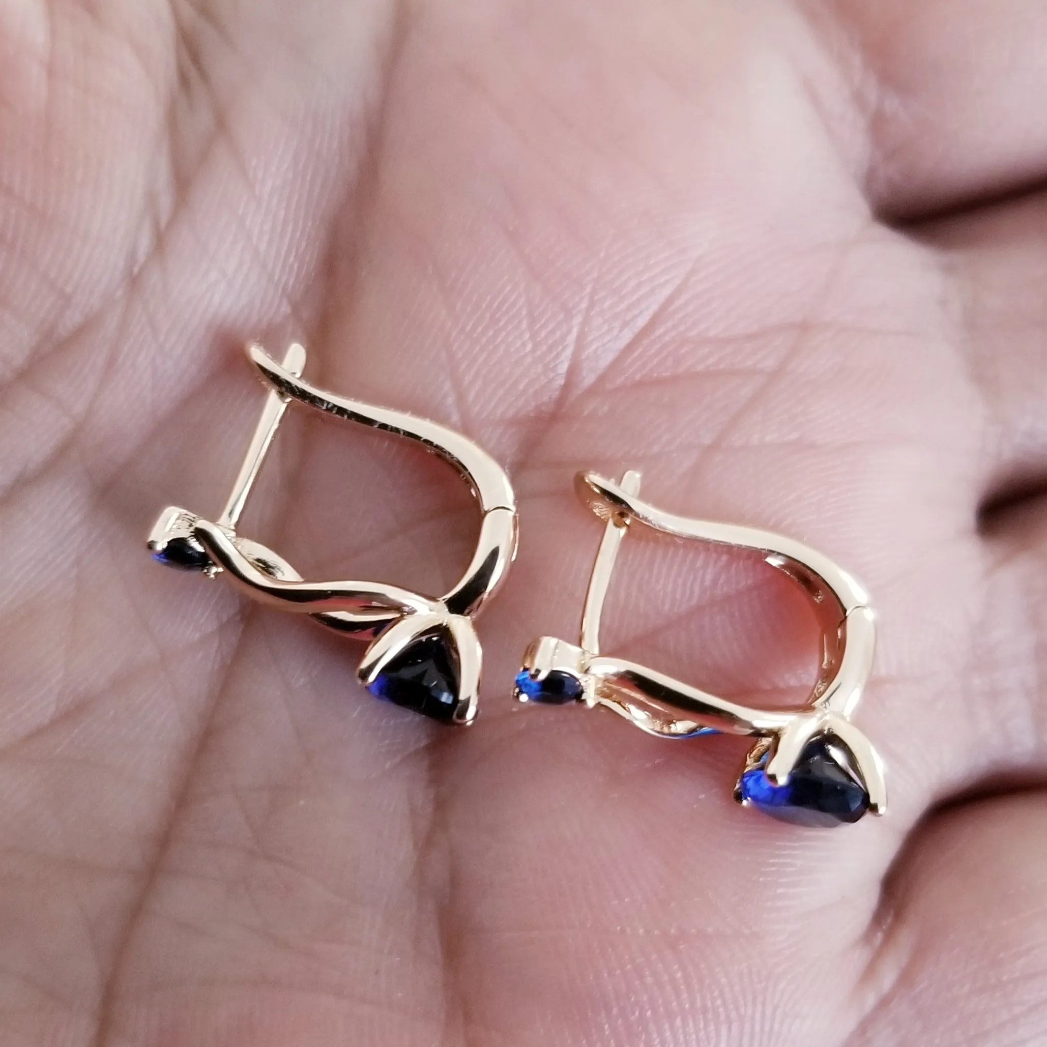 18k Gold plated Hoop Earrings with Sapphire stone