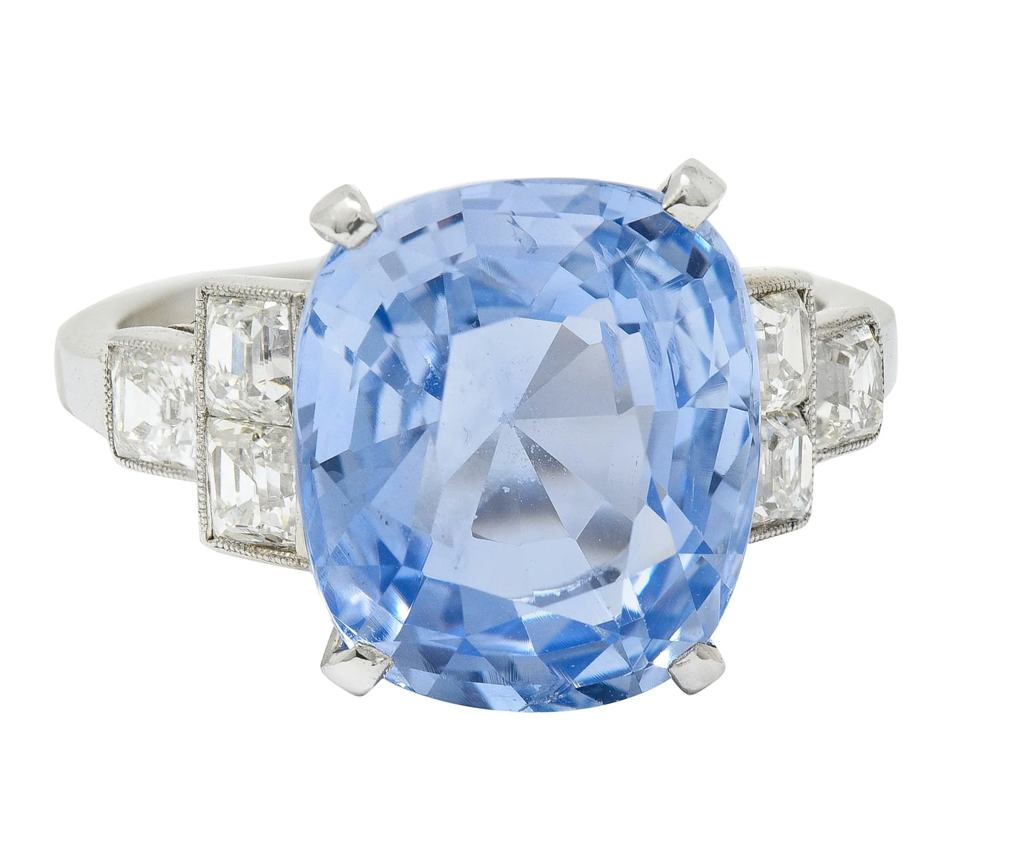 1950's Mid-Century 11.15 CTW No Heat Ceylon Sapphire Diamond Platinum Statement Ring GIA