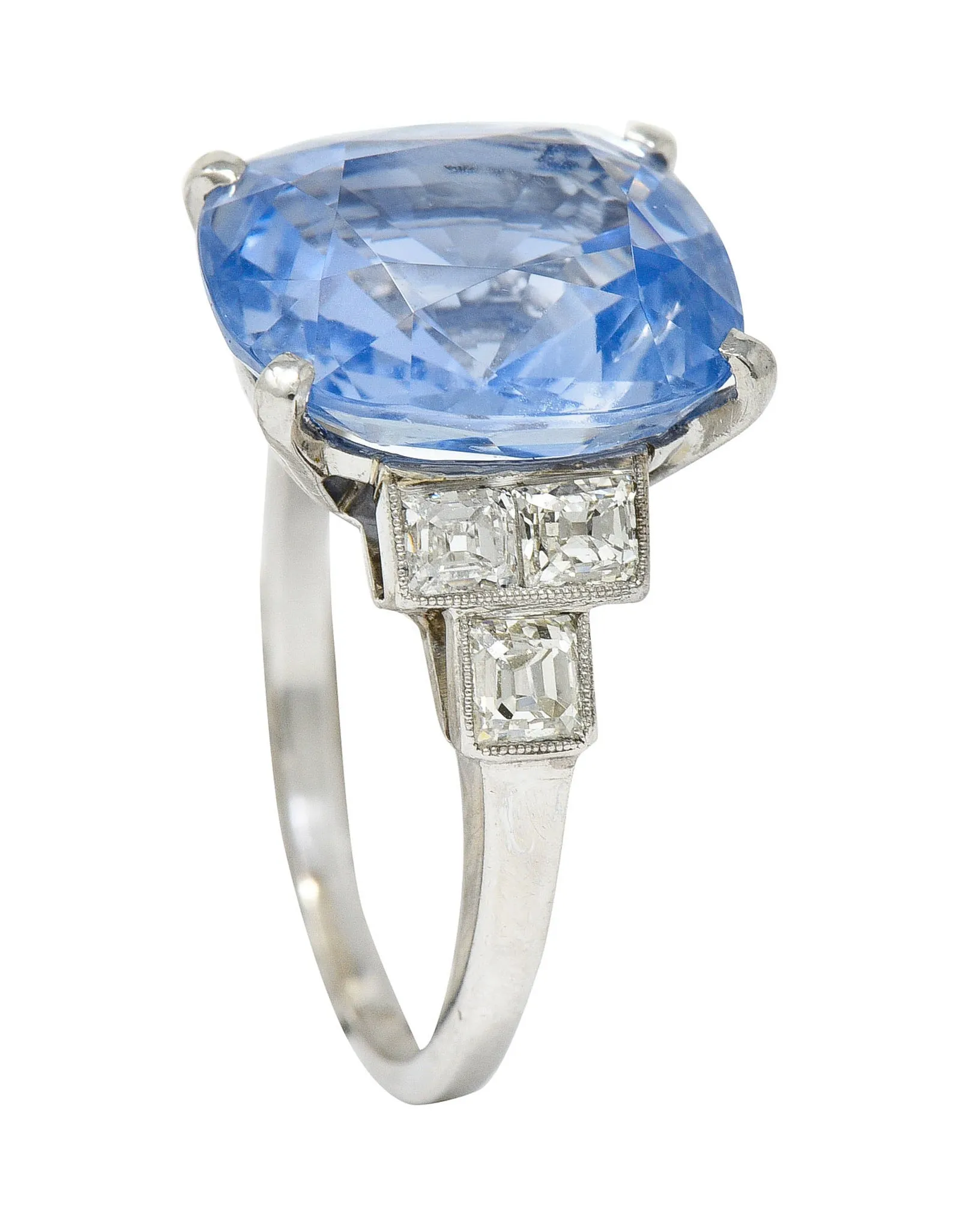 1950's Mid-Century 11.15 CTW No Heat Ceylon Sapphire Diamond Platinum Statement Ring GIA