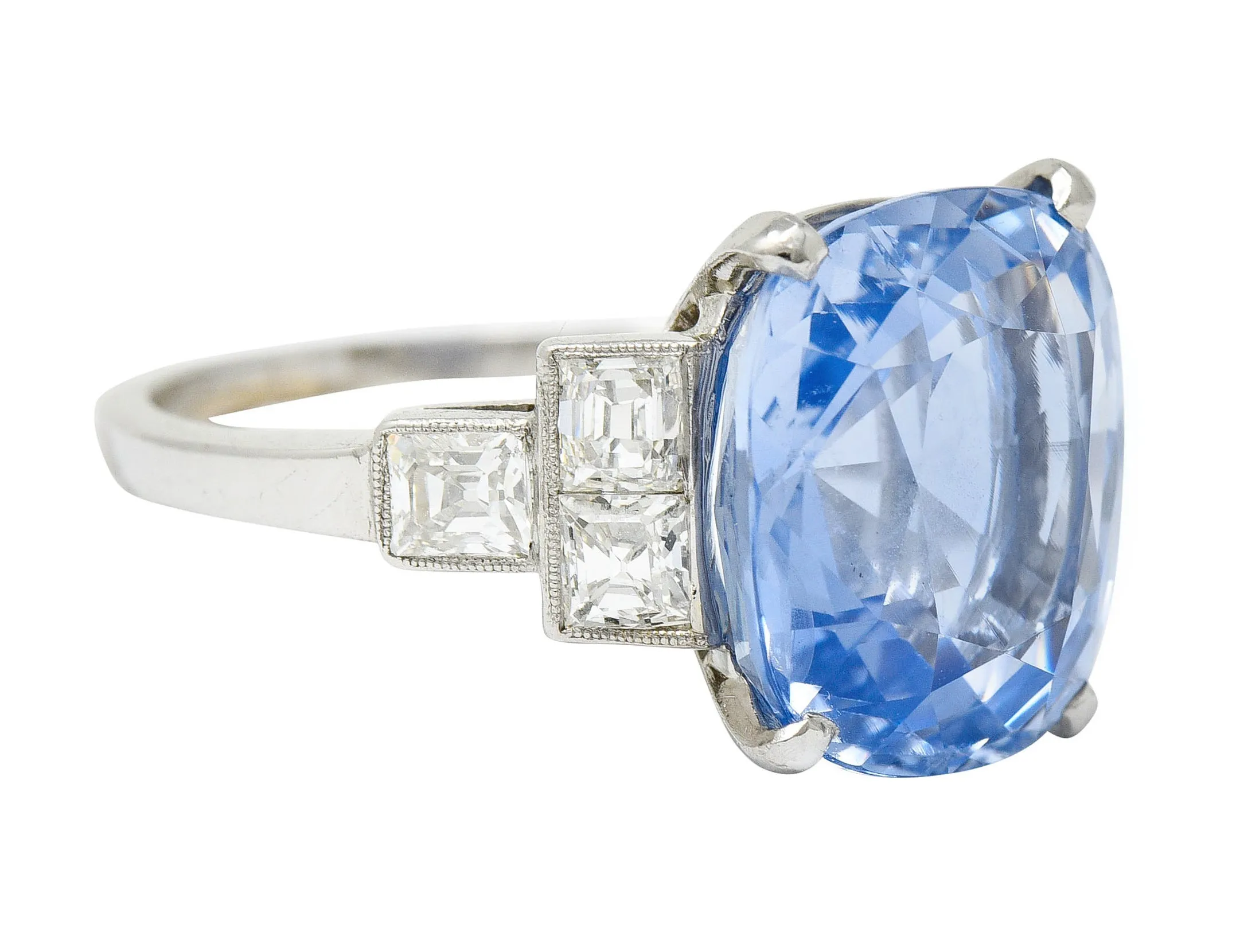 1950's Mid-Century 11.15 CTW No Heat Ceylon Sapphire Diamond Platinum Statement Ring GIA