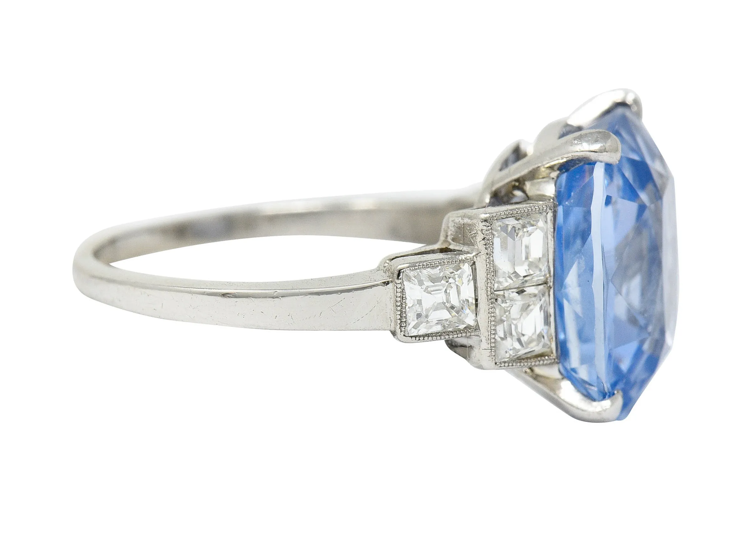 1950's Mid-Century 11.15 CTW No Heat Ceylon Sapphire Diamond Platinum Statement Ring GIA