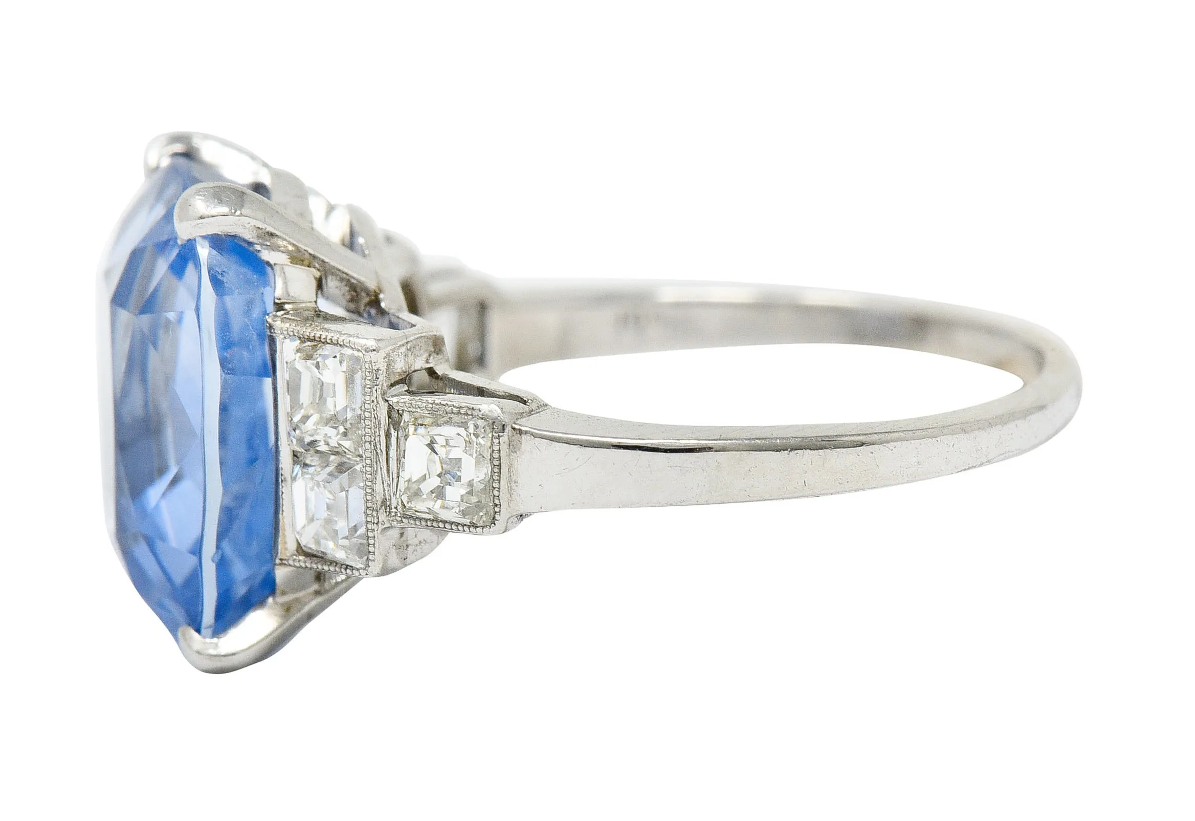 1950's Mid-Century 11.15 CTW No Heat Ceylon Sapphire Diamond Platinum Statement Ring GIA