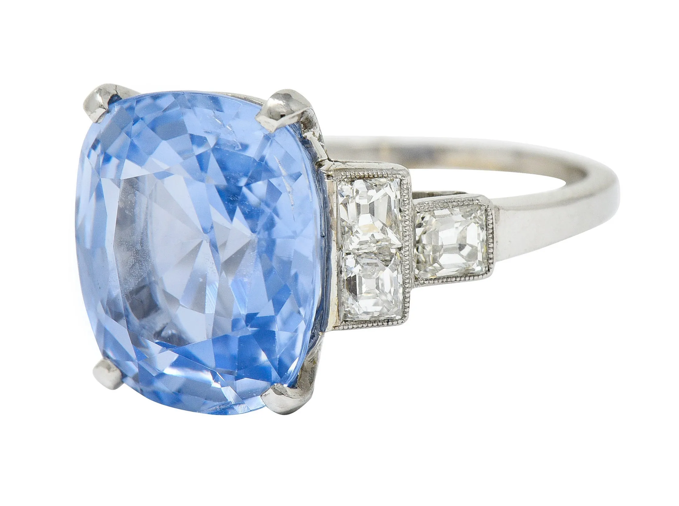 1950's Mid-Century 11.15 CTW No Heat Ceylon Sapphire Diamond Platinum Statement Ring GIA