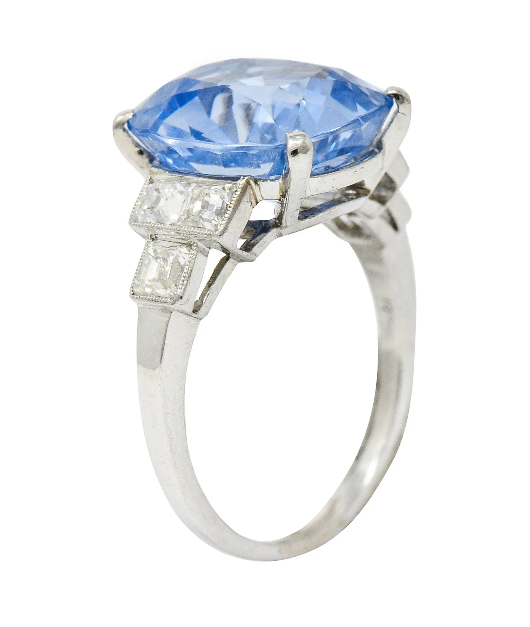 1950's Mid-Century 11.15 CTW No Heat Ceylon Sapphire Diamond Platinum Statement Ring GIA