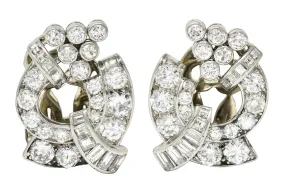 1950's Mid-Century 3.07 CTW Diamond Platinum Ear-Clip Earrings