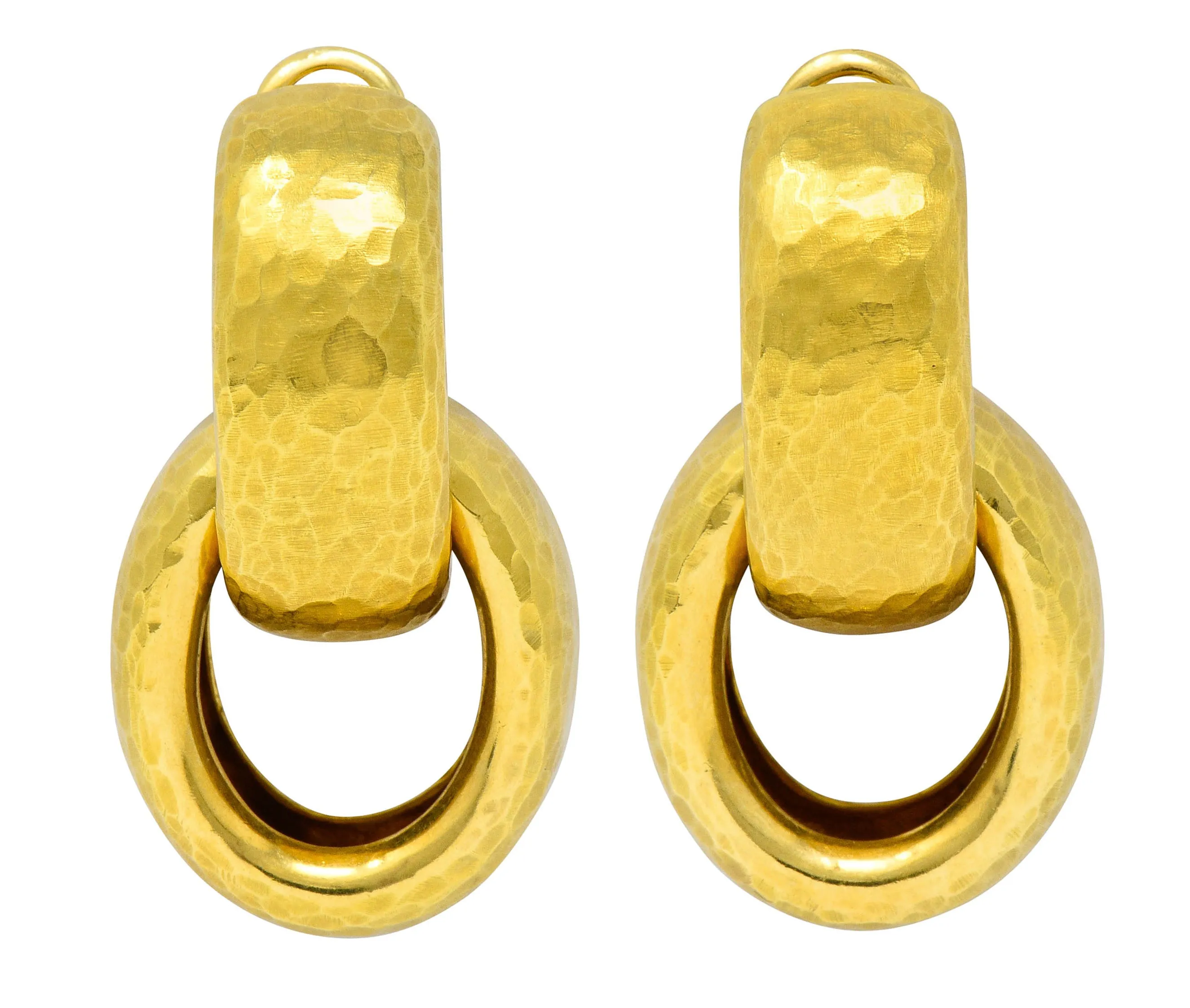 1989 Paloma Picasso Tiffany & Co. 18 Karat Gold Hammered Drop Ear-Clip Earrings