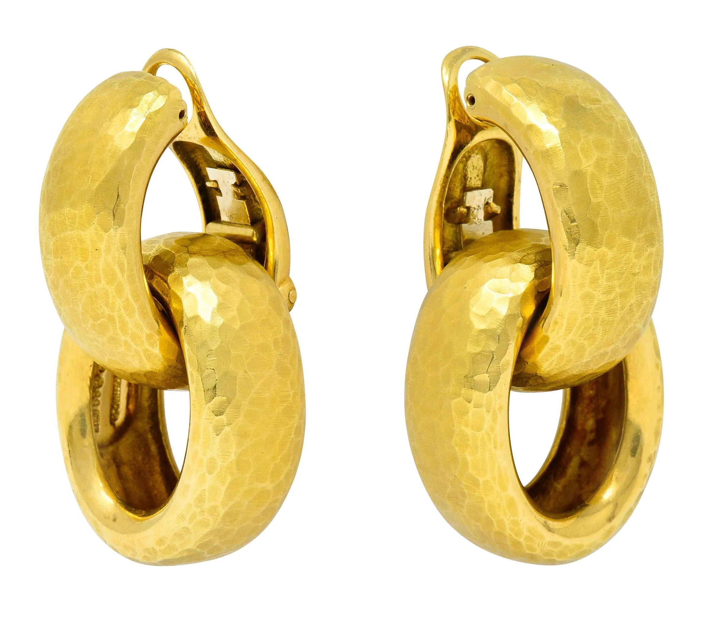 1989 Paloma Picasso Tiffany & Co. 18 Karat Gold Hammered Drop Ear-Clip Earrings