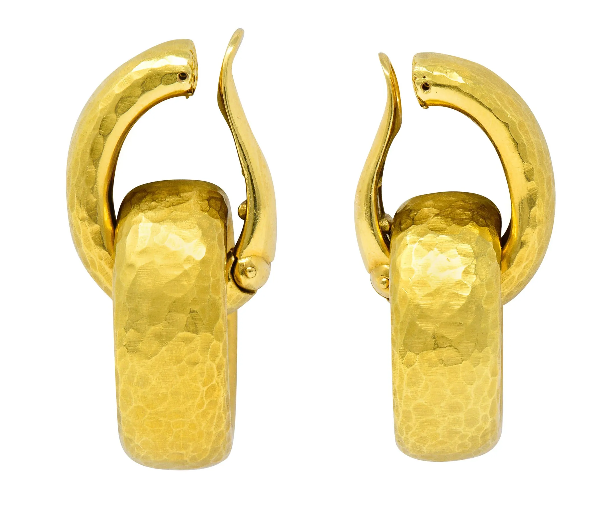 1989 Paloma Picasso Tiffany & Co. 18 Karat Gold Hammered Drop Ear-Clip Earrings