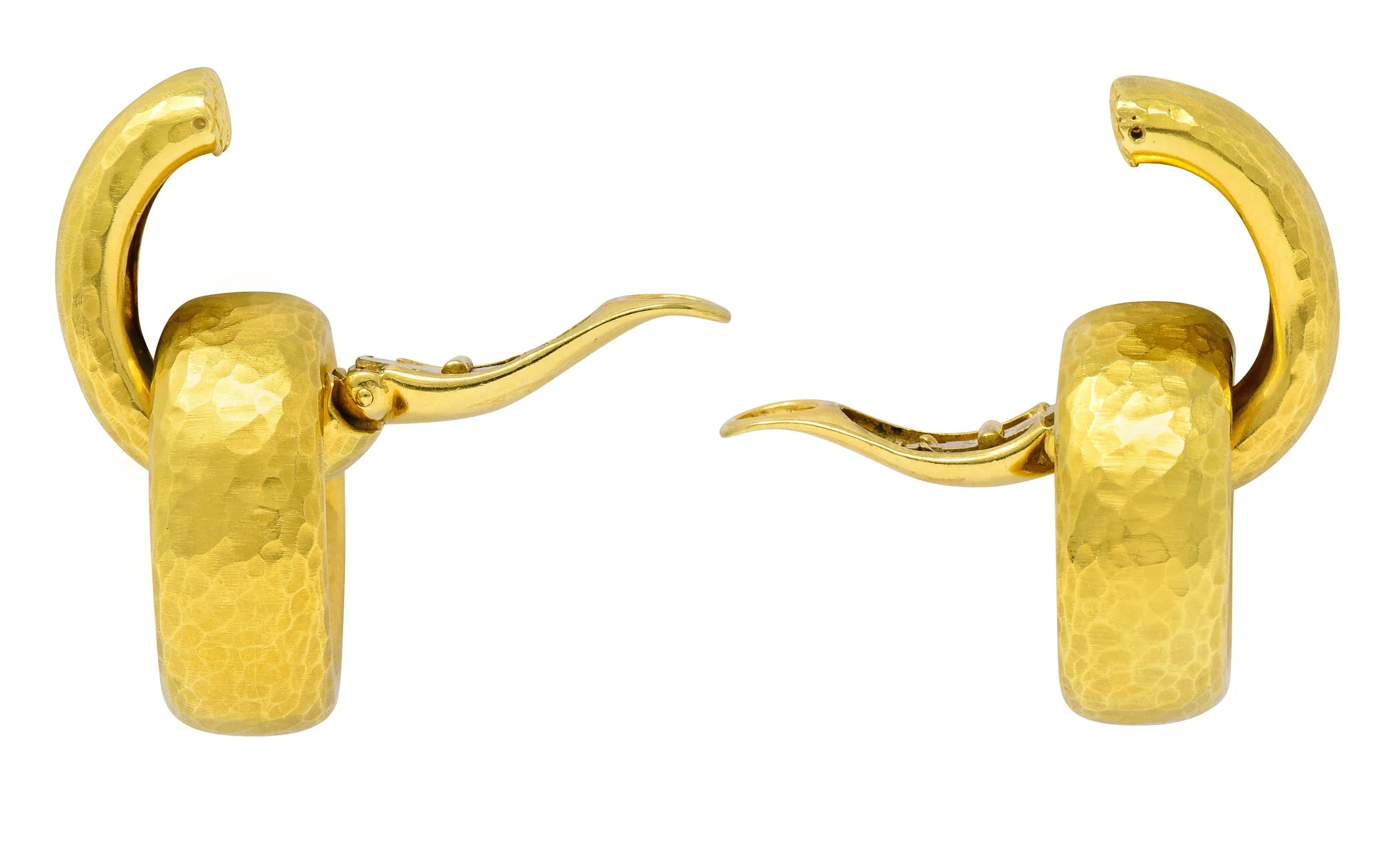 1989 Paloma Picasso Tiffany & Co. 18 Karat Gold Hammered Drop Ear-Clip Earrings