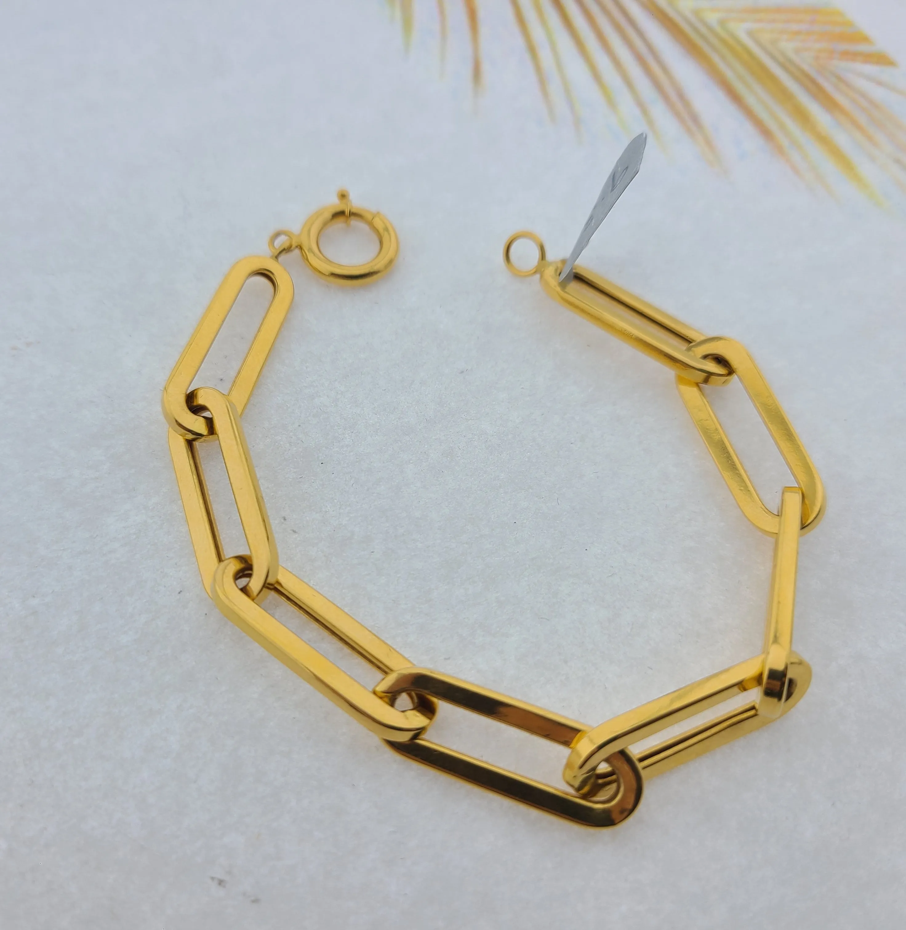 21K Solid Gold Paper Clip Link Bracelet B9314