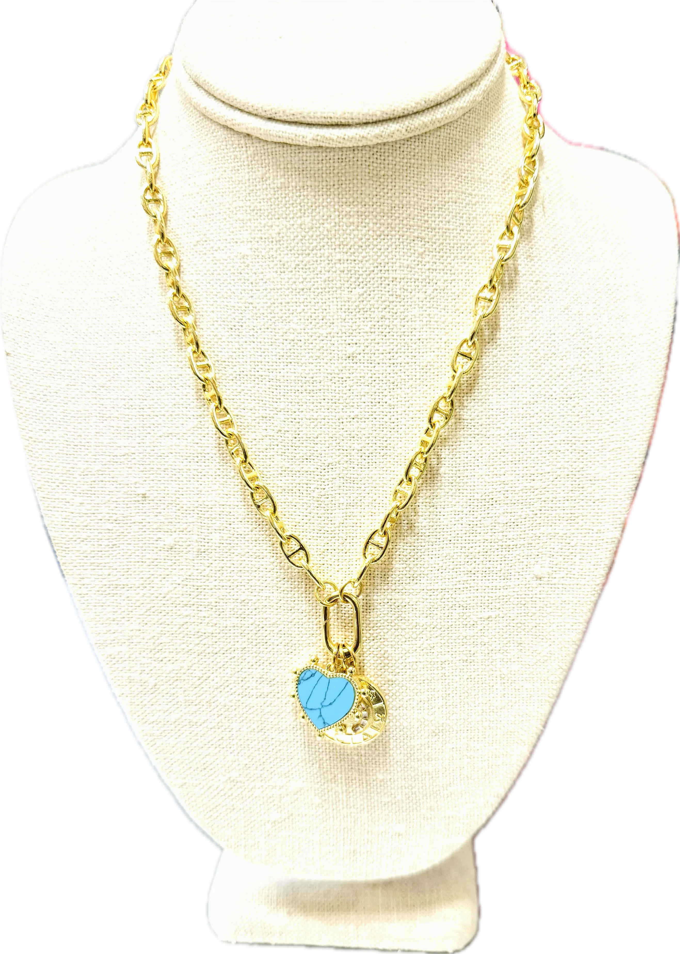 3-Charm Turquoise Heart Necklace