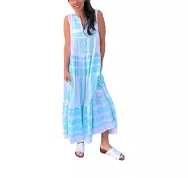 80-22 Turquoise/White Cotton Maxi Derss