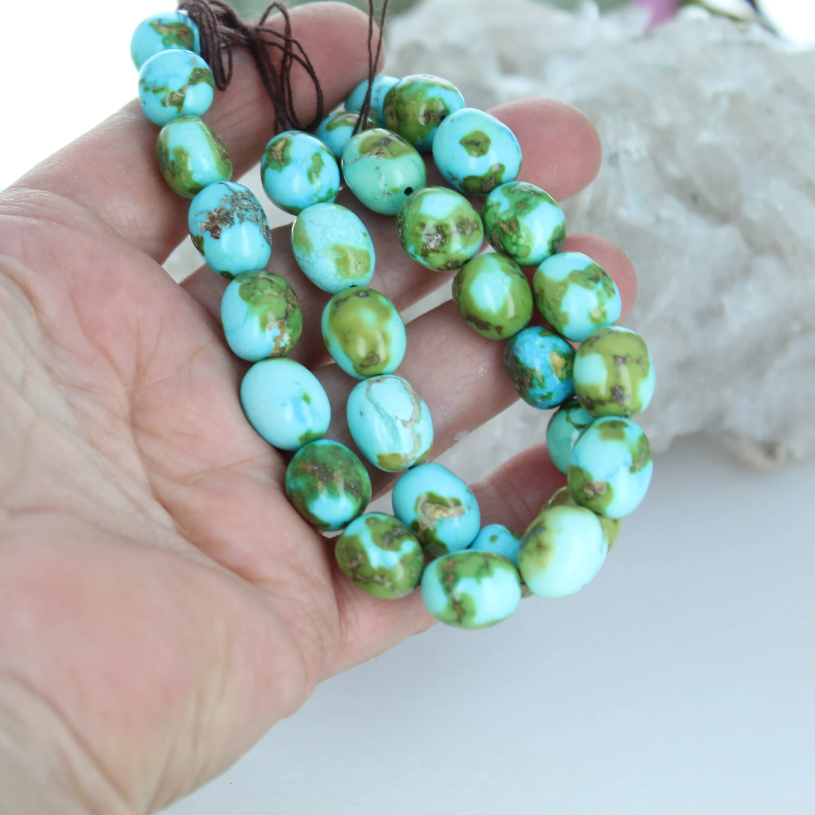 AAA Sonoran Gold Turquoise Beads Lime Green Blue Semi Round 11x13mm 16