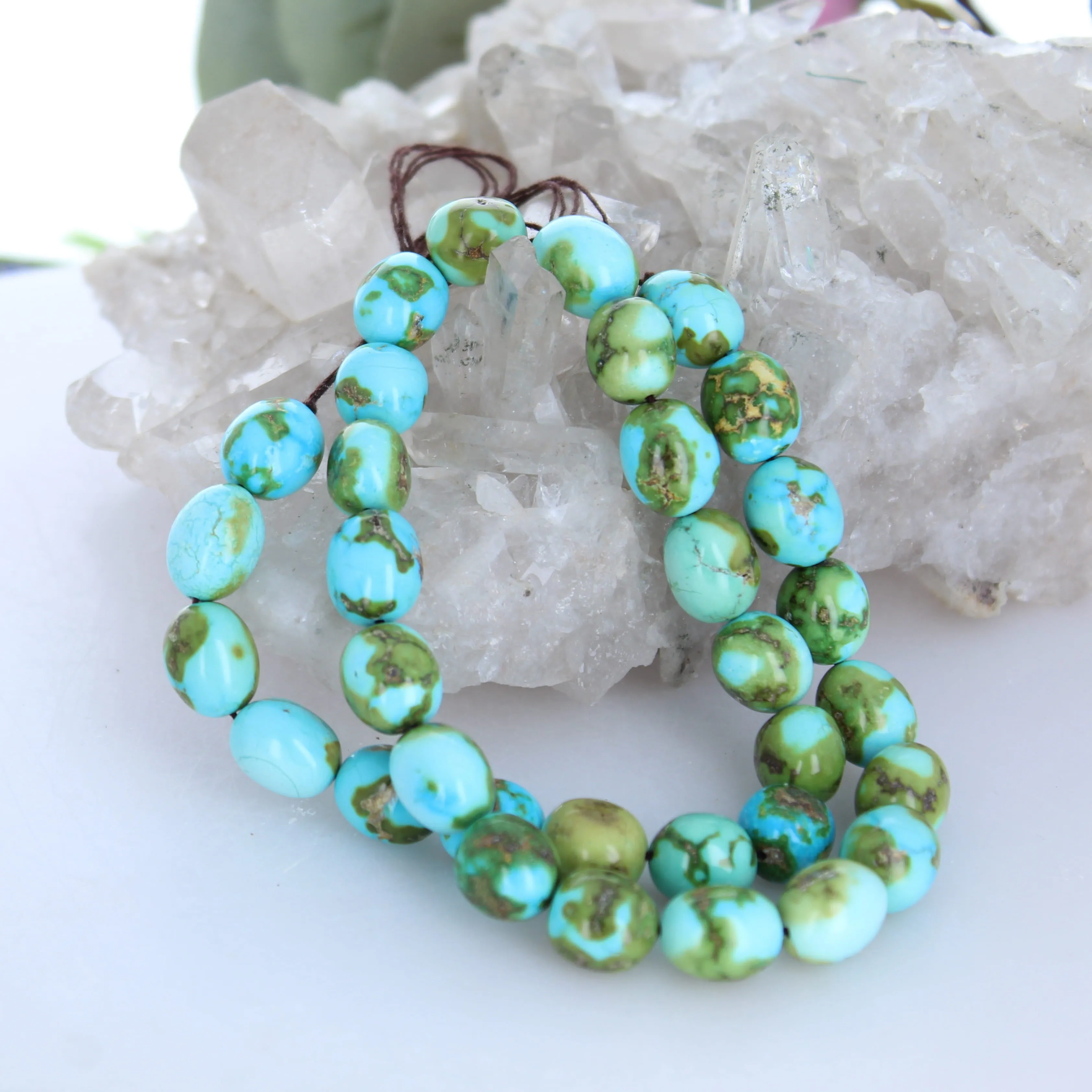 AAA Sonoran Gold Turquoise Beads Lime Green Blue Semi Round 11x13mm 16