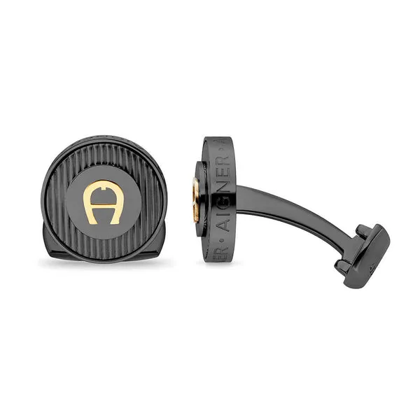 Aigner Gents Black Cufflinks With Gold Aigner Logo