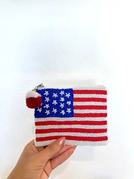 American Flag Beaded Coin Pouch