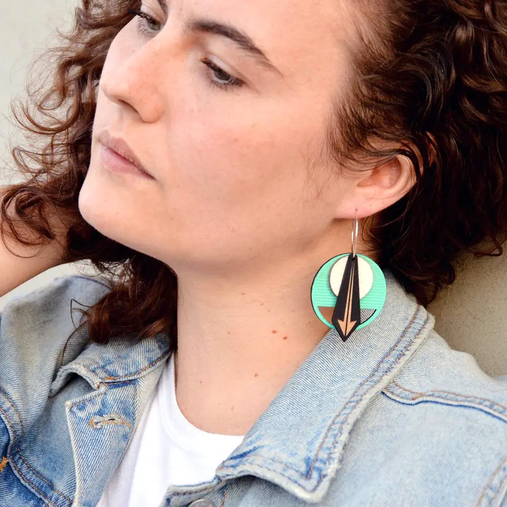 Architectural Lightweight Leather + Birch earring: Arrow