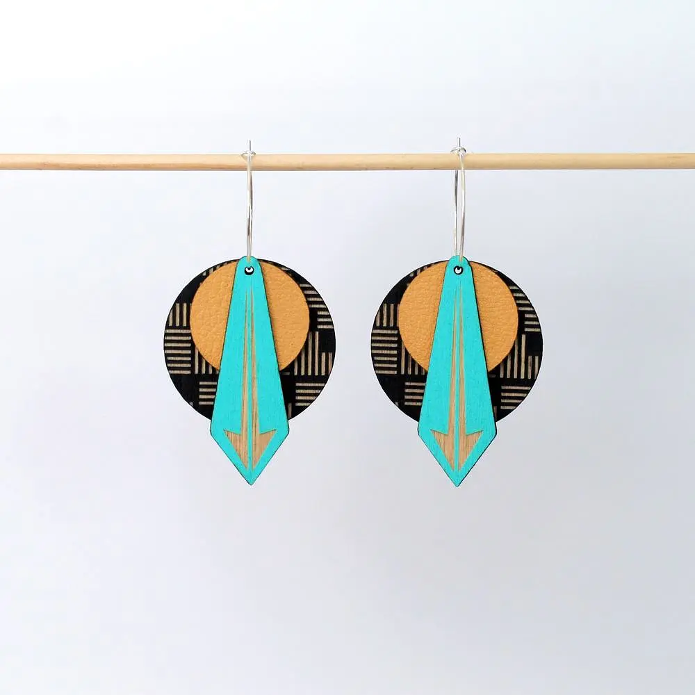 Architectural Lightweight Leather + Birch earring: Arrow