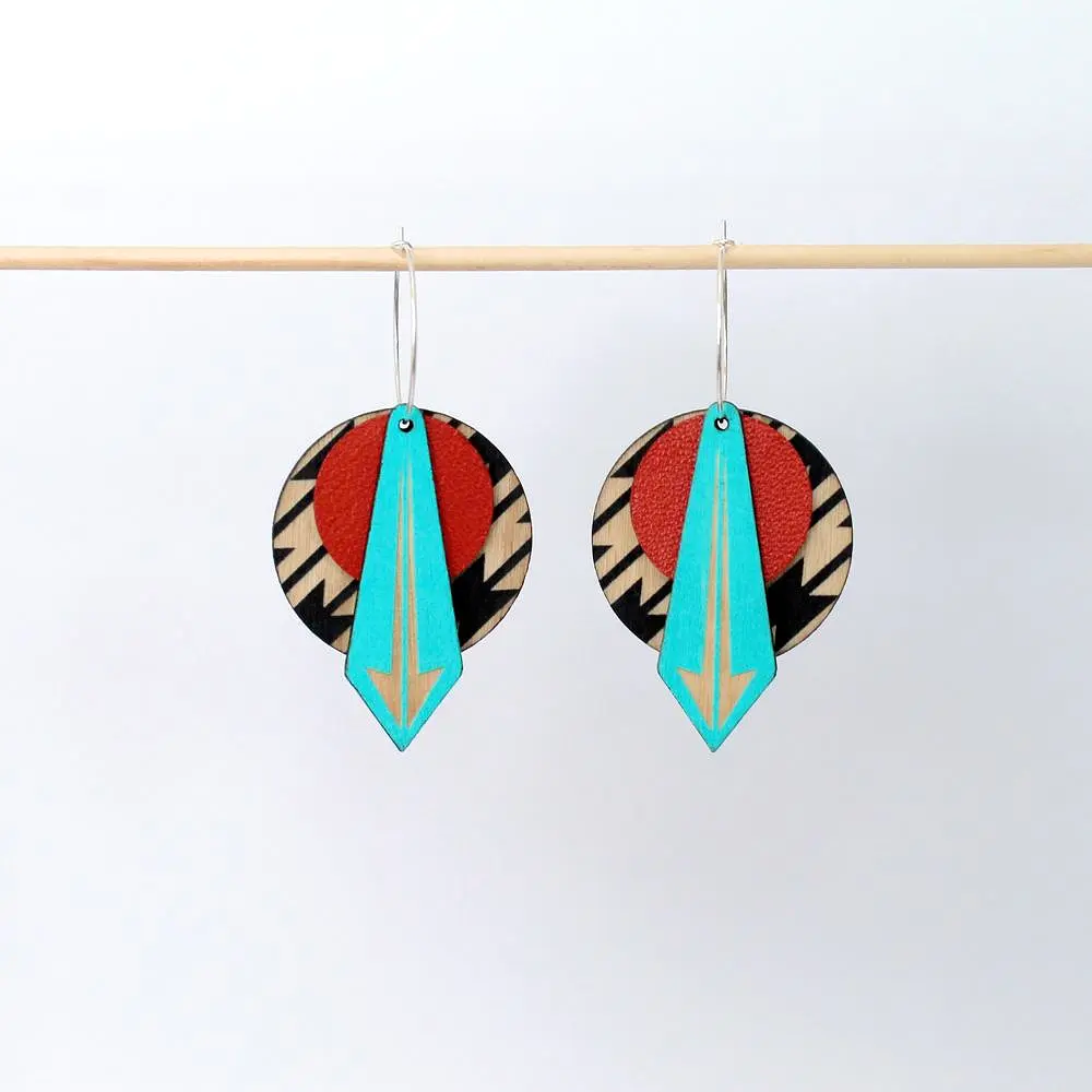 Architectural Lightweight Leather + Birch earring: Arrow