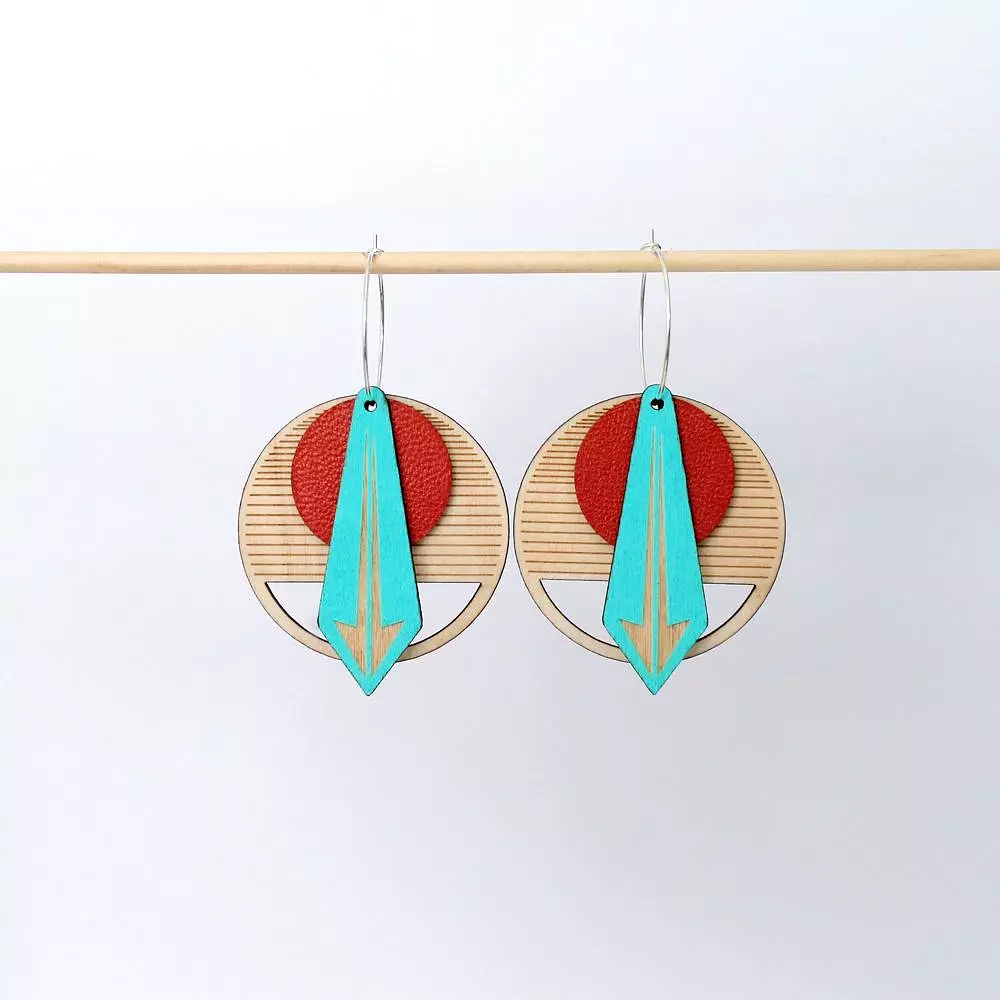 Architectural Lightweight Leather + Birch earring: Arrow