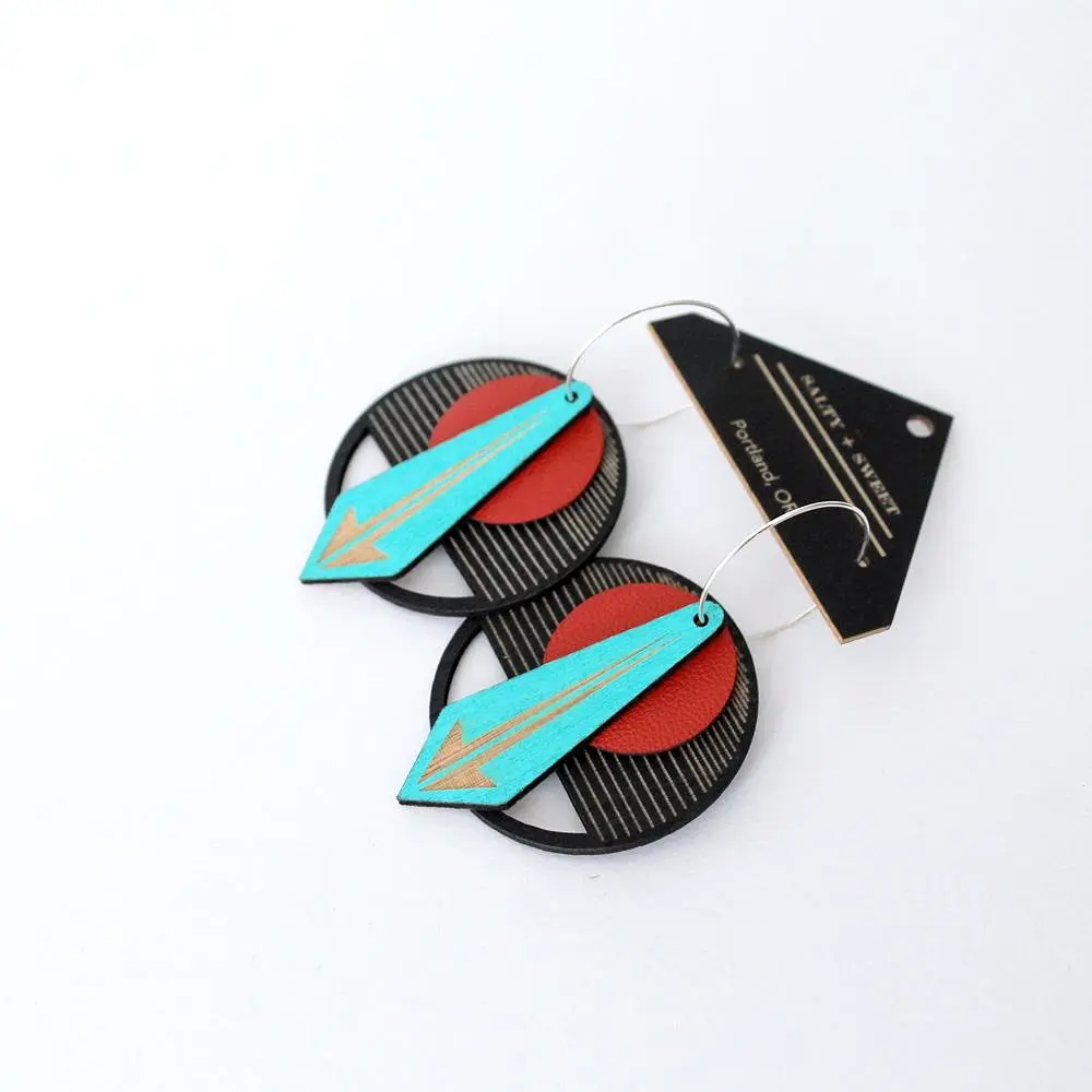 Architectural Lightweight Leather + Birch earring: Arrow