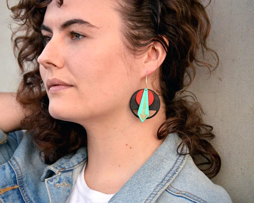 Architectural Lightweight Leather + Birch earring: Arrow