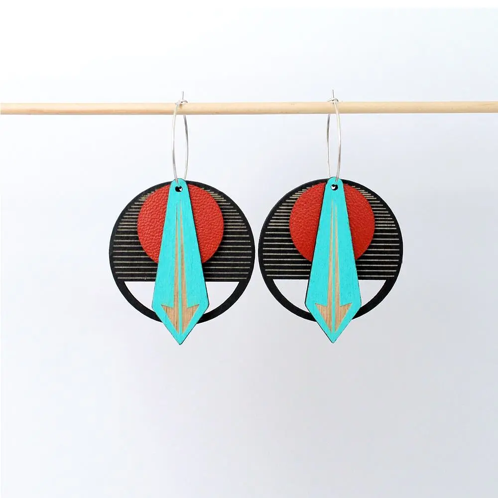 Architectural Lightweight Leather + Birch earring: Arrow