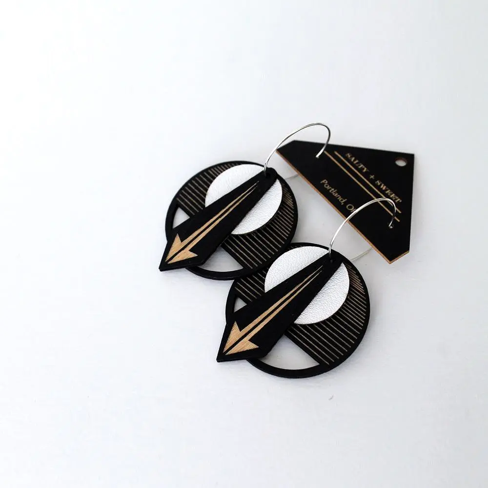 Architectural Lightweight Leather + Birch earring: Arrow