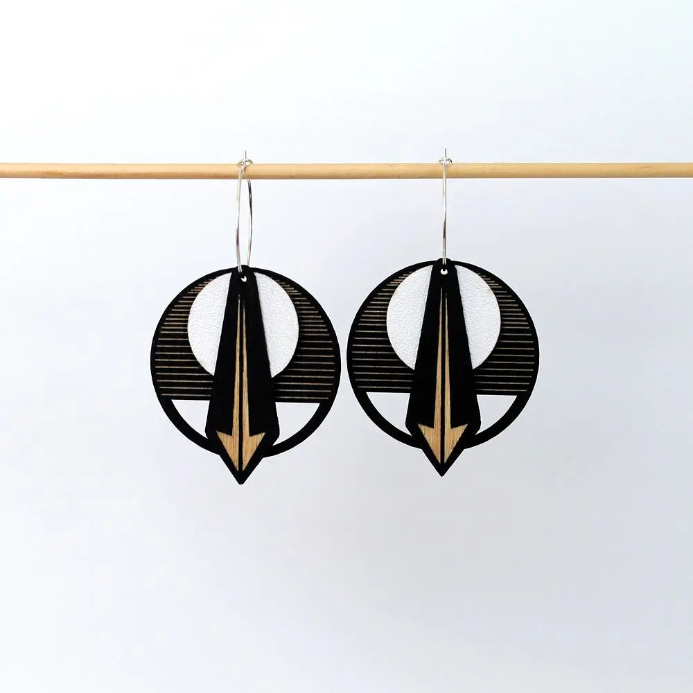 Architectural Lightweight Leather + Birch earring: Arrow