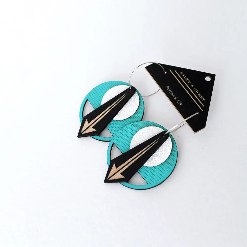 Architectural Lightweight Leather + Birch earring: Arrow