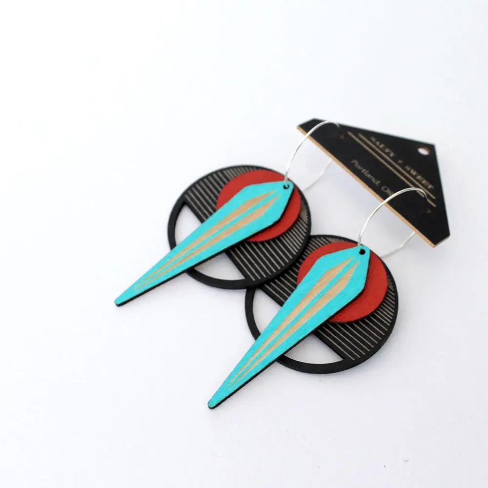 Architectural Lightweight Leather + Birch earring: Naja