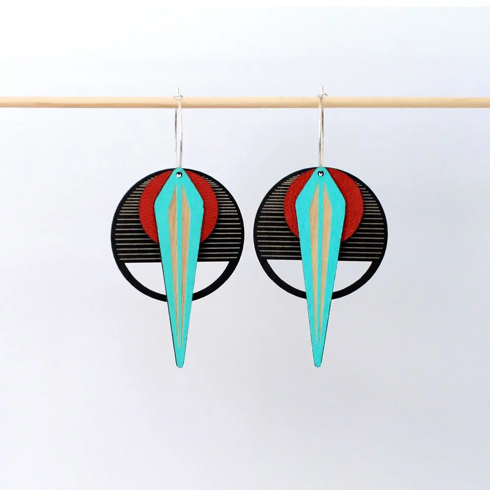 Architectural Lightweight Leather + Birch earring: Naja