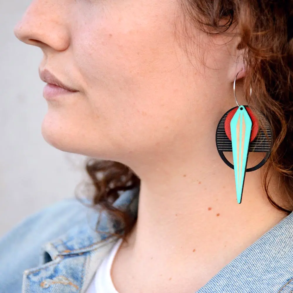 Architectural Lightweight Leather + Birch earring: Naja