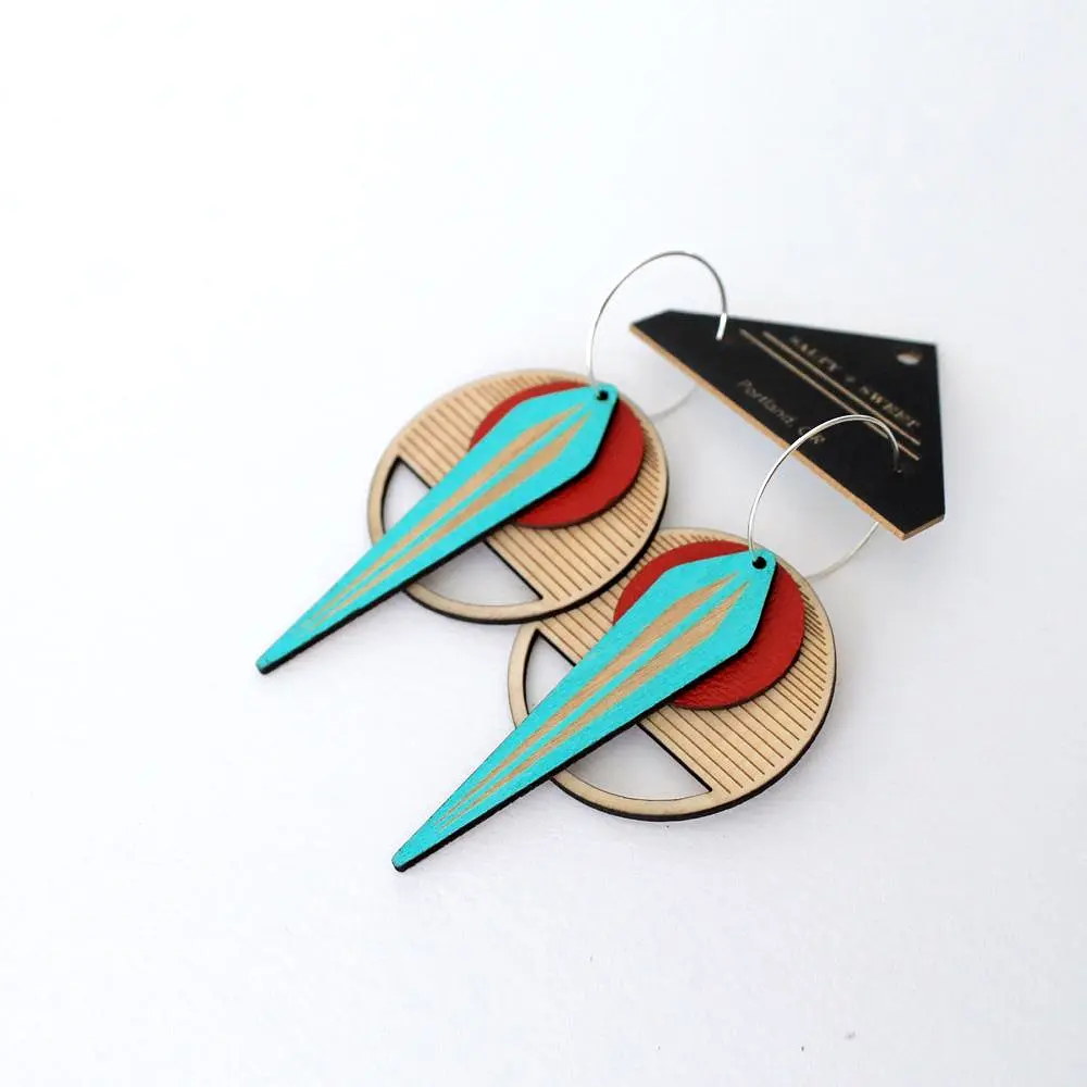 Architectural Lightweight Leather + Birch earring: Naja