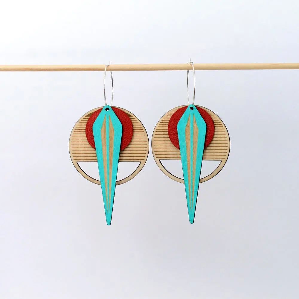 Architectural Lightweight Leather + Birch earring: Naja