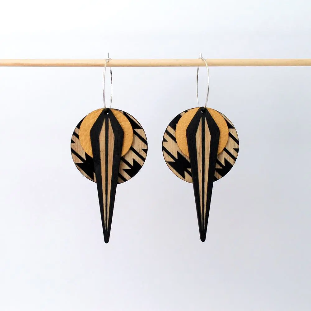 Architectural Lightweight Leather + Birch earring: Naja