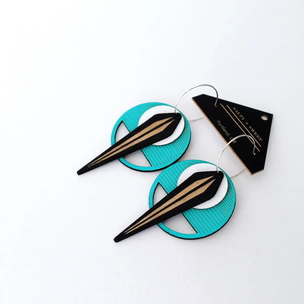 Architectural Lightweight Leather + Birch earring: Naja