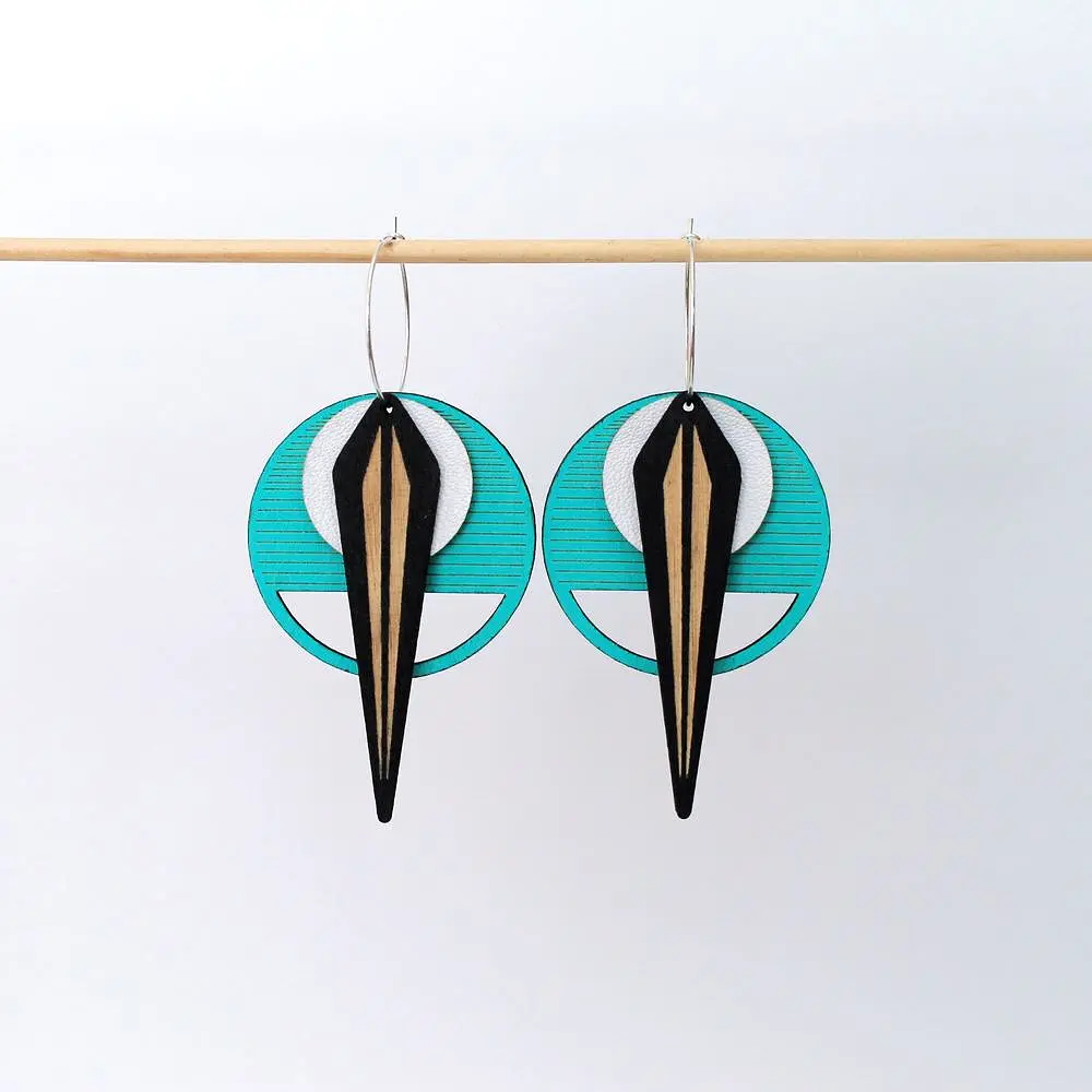 Architectural Lightweight Leather + Birch earring: Naja