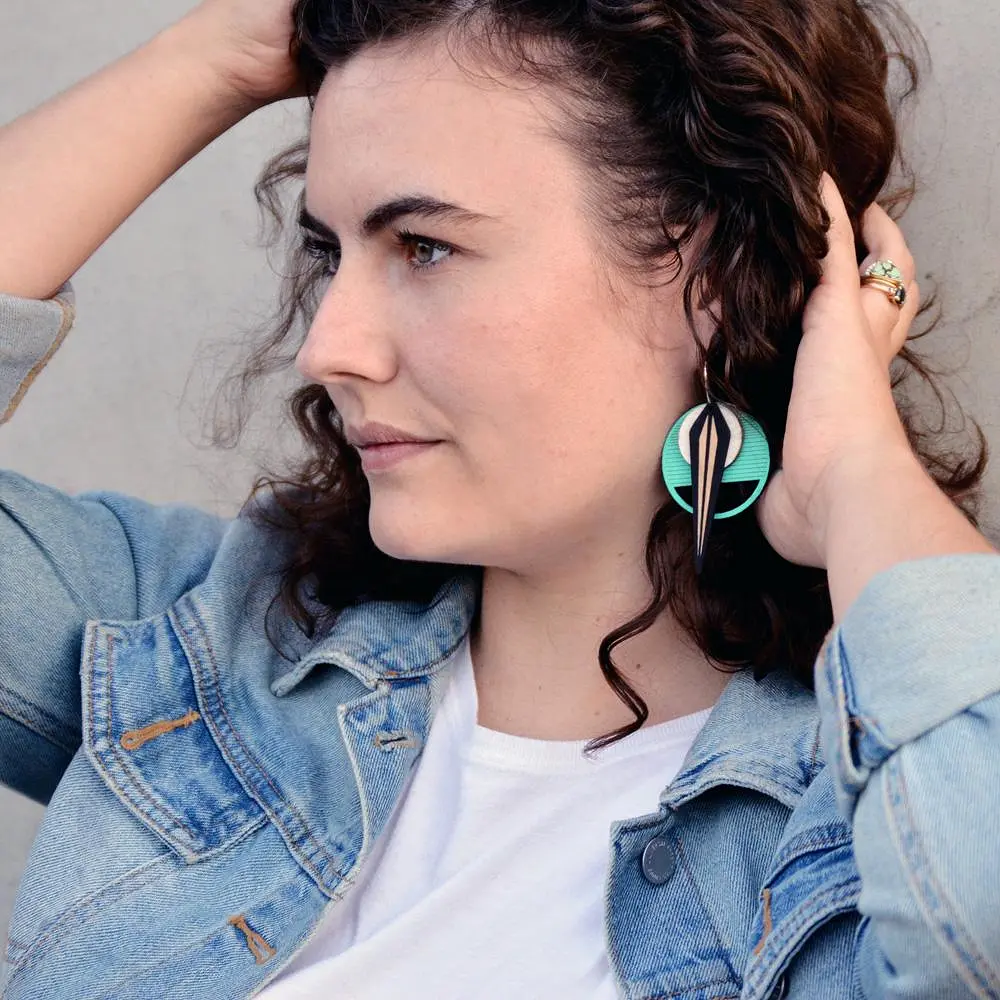 Architectural Lightweight Leather + Birch earring: Naja