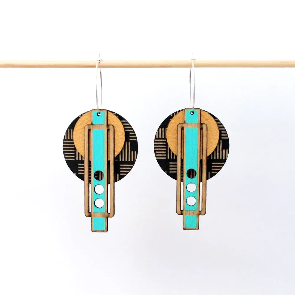 Architectural Lightweight Leather + Birch earring: Wright