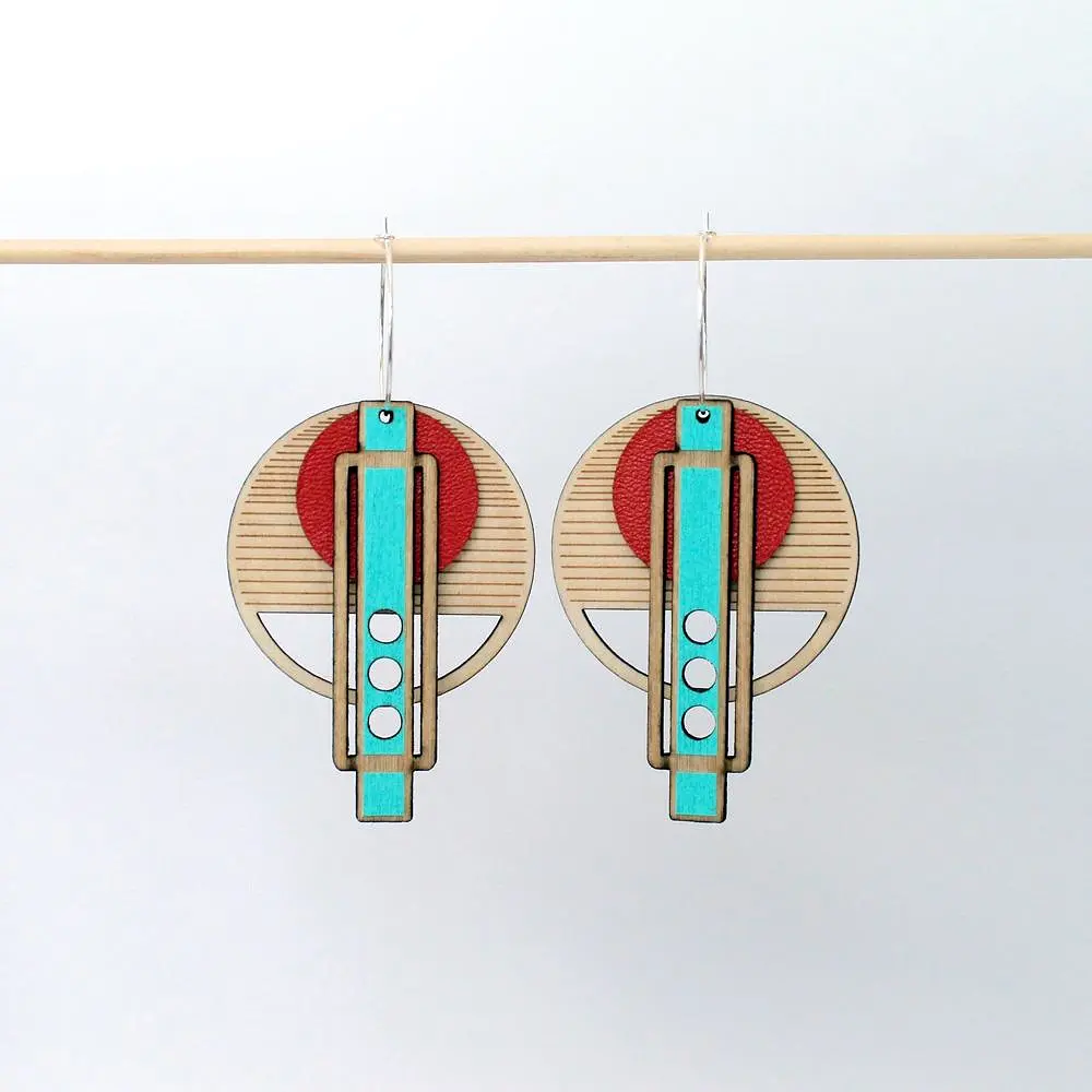 Architectural Lightweight Leather + Birch earring: Wright