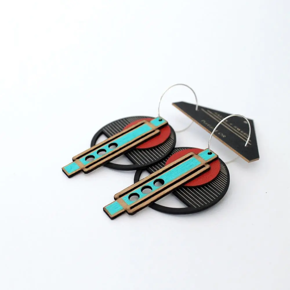 Architectural Lightweight Leather + Birch earring: Wright