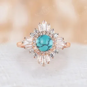 Art deco Round Turquoise Halo Engagement Ring Rose Gold