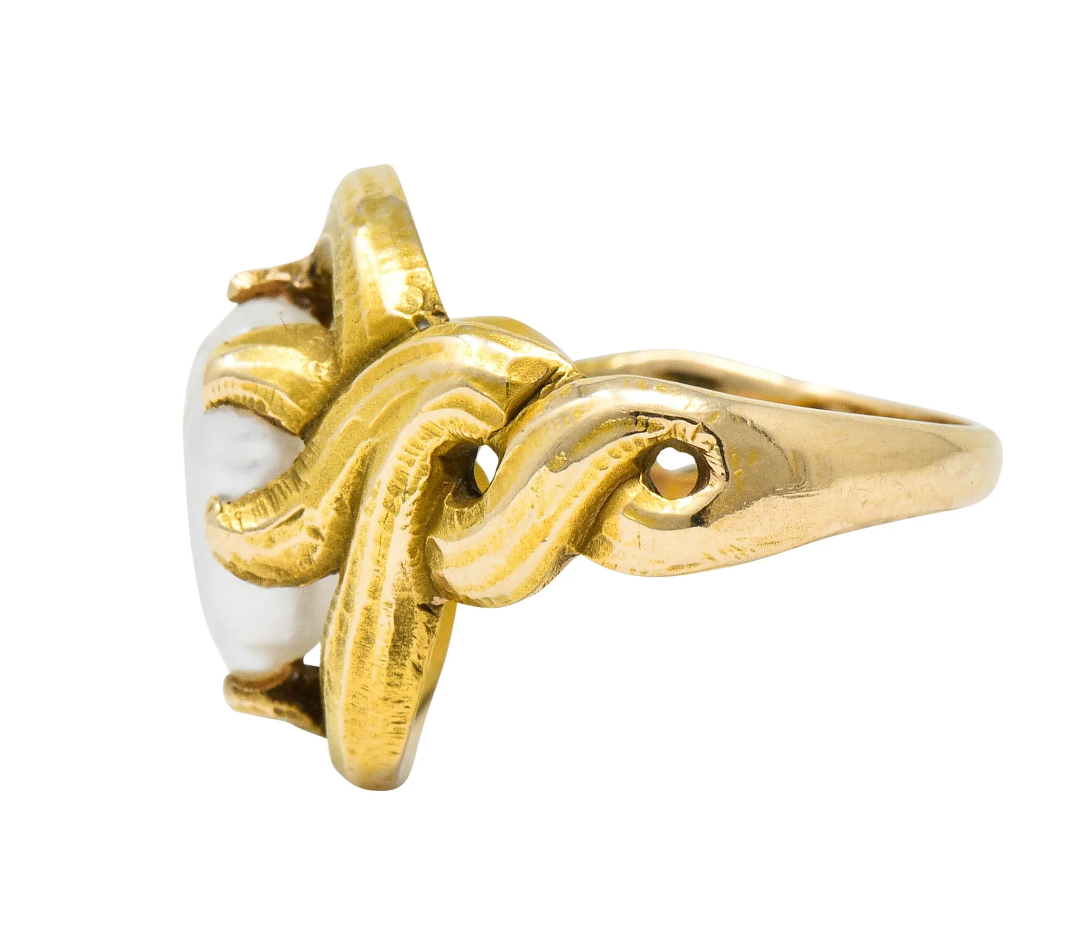 Art Nouveau Baroque Pearl 14 Karat Gold Whiplash Ring