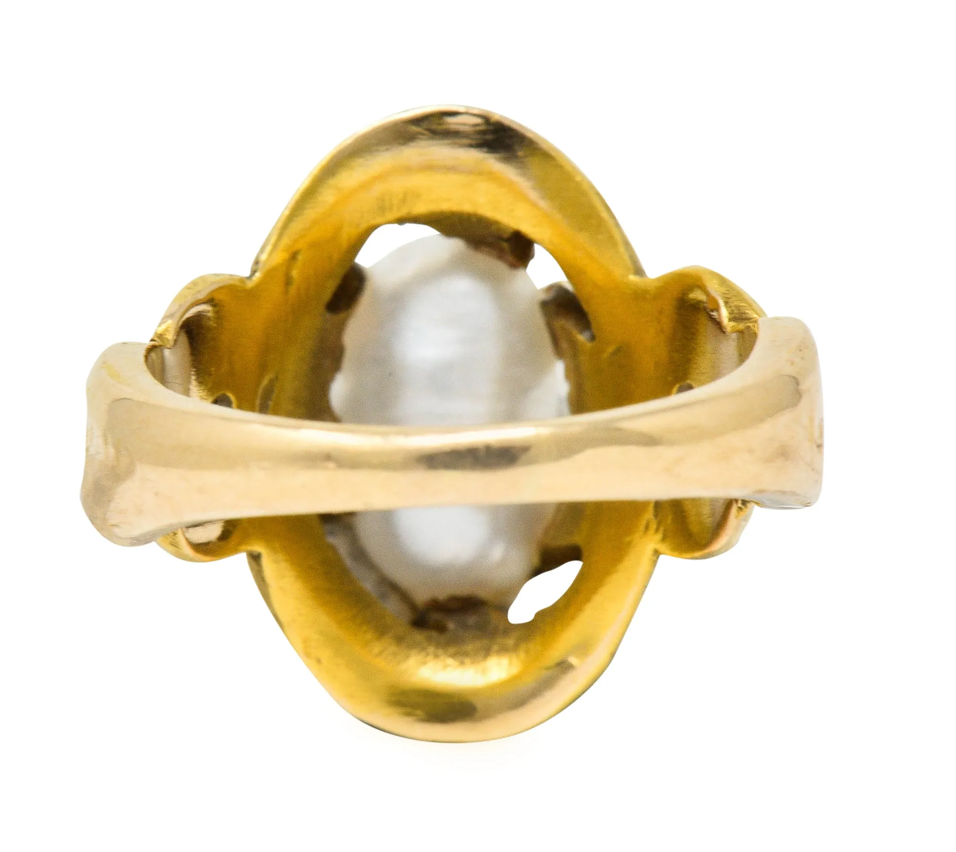 Art Nouveau Baroque Pearl 14 Karat Gold Whiplash Ring