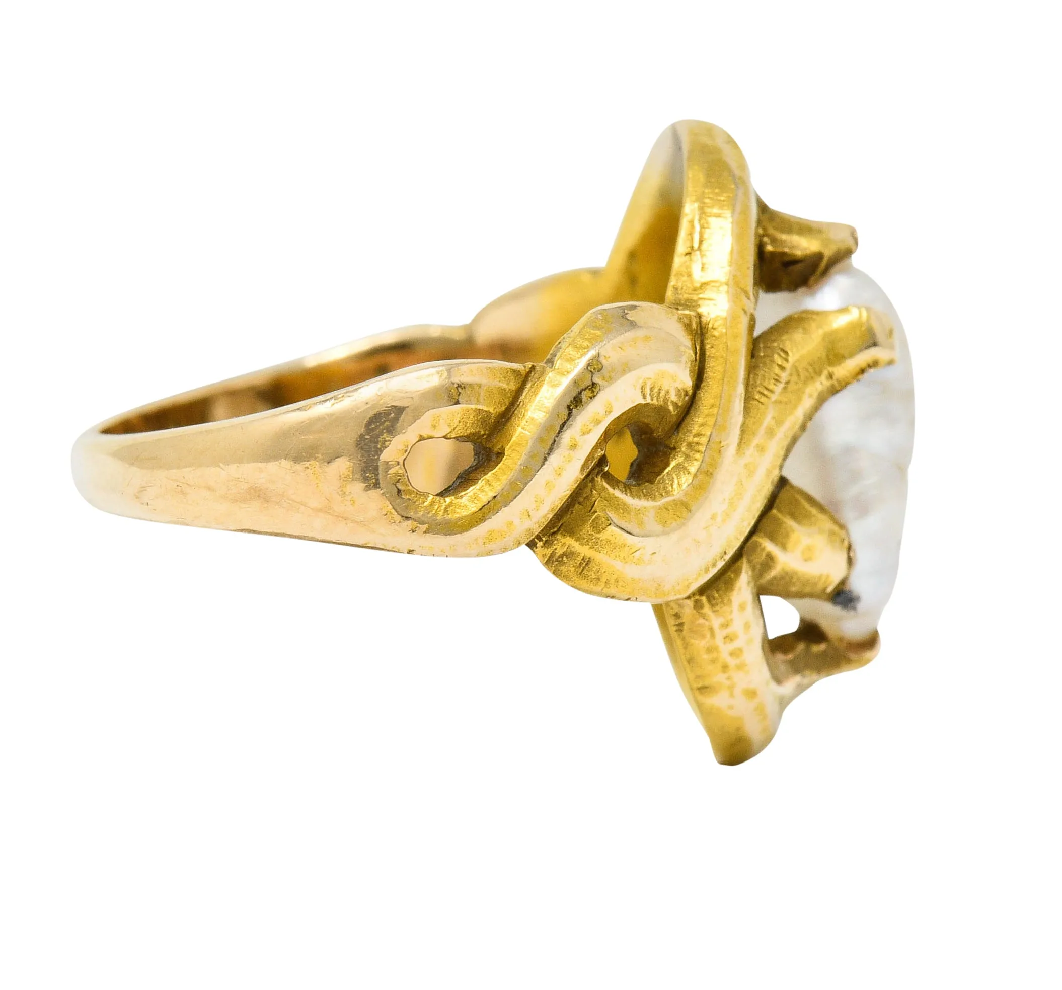 Art Nouveau Baroque Pearl 14 Karat Gold Whiplash Ring